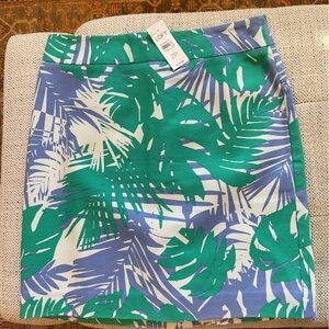 LOFT Green and Blue Leaf Print Skirt